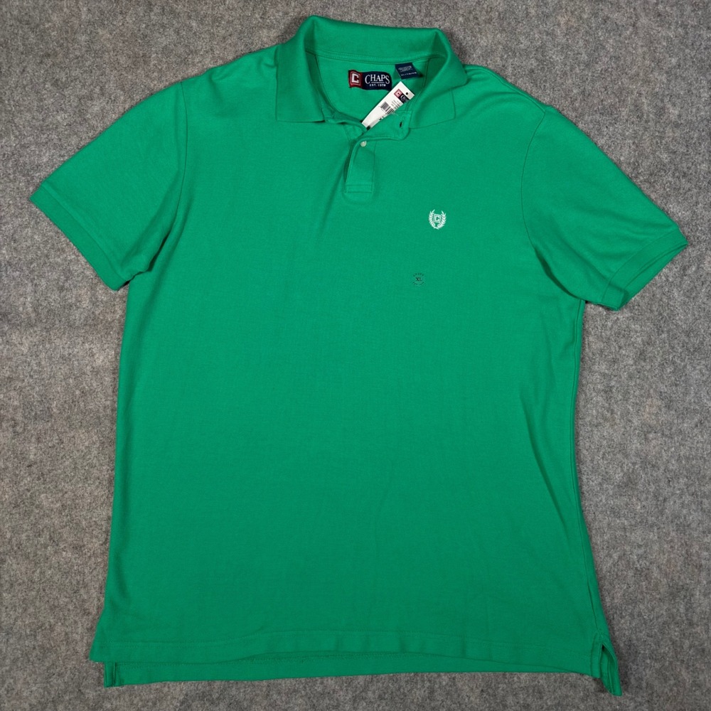 Chaps Polo Shirt Mens XL Green Monterey Cotton Pique Short Sleeve Logo Prepy NWT